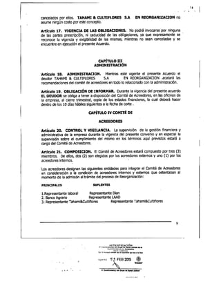 Tahami Restructuring Agreement