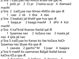 p`Sna 1 icaiD,yaa nao AMDo khaM ide qao Æ
1 poD, pr 2 Ct pr 3 kaina-sa pr 4 AlamaarI
maoM
p`Sna 2 icaiD,yaa nao iktnao AMDo ide qao Æ
1 caar 2 ek 3 tIna 4 dao
p`Sna 3 baabaU jaI khaM gae hue qao Æ
1 baaja,ar 2 baaga maoM 3 dFtr 4 Kot
maoM
p`Sna 4 isaTknaI iksanao KaolaI qaI Æ
1 Syaamaa nao 2 koSava nao 3 maata jaI
nao 4 ipta jaI nao
p`Sna 5 icaiD,yaa ko Kanao ko ilae koSava AaOr
Syaamaa nao @yaa rKa qaa Æ
1 caavala 2 gaohU^M 3 jvaar 4 baajara
p`Sna 6 maaM ko saamanao BaIgaI iballaI banaa
kaOna KD,a qaa Æ
 