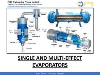 Build World Class Food factories
PMG Engineering Private Limited
The End-to-End Engineering Company in Food Industry
info@pmg.engineering | www.pmg.engineering
SINGLE AND MULTI-EFFECT
EVAPORATORS
 