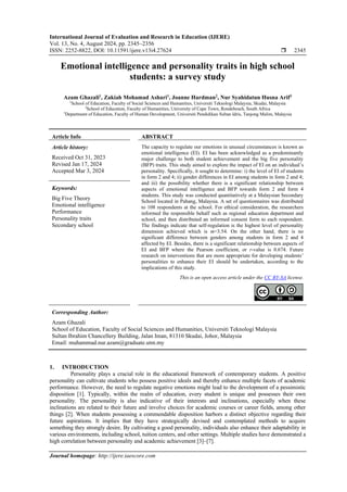 Emotional intelligence and personality traits in high school students ...