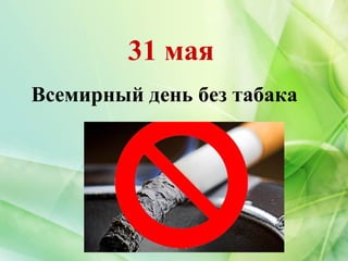 31 мая
Всемирный день без табака 
 
