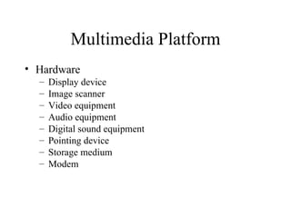 Multimedia Platform Hardware Display device Image scanner Video equipment Audio equipment Digital sound equipment Pointing device Storage medium Modem 