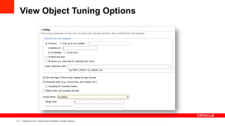 31 Copyright © 2013, Oracle and/or its affiliates. All rights reserved.
View Object Tuning Options
 
