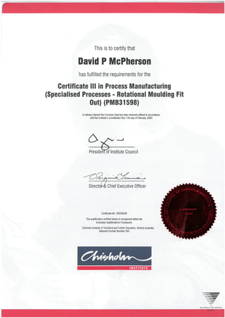 Certificate III in rotomoulding