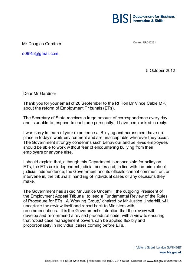 BIS MINISTERIAL CORRESPONDENCE UNIT