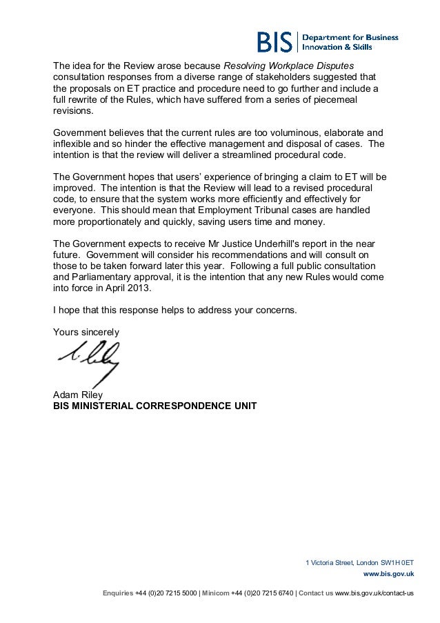 BIS MINISTERIAL CORRESPONDENCE UNIT