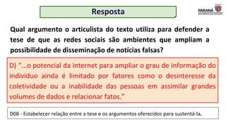 Artigo de opinião: relação entre a tese e os argumentos | PPTX