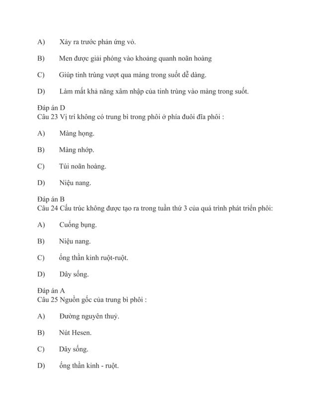 Trắc Nghiệm Mô Phôi Đại Cương Có Đáp Án | PDF