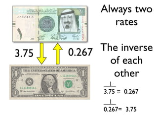 Always two
                rates

       0.267 The inverse
3.75
               of each
                other
                1  
              3.75 = 0.267
                1  
              0.267= 3.75
 