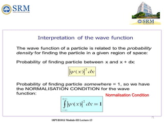 71
18PYB101J Module-III Lecture-13
Normalisation Condition
 