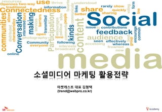 소셜미디어 마케팅 활용전략
   마켓캐스트 대표 김형택
   (trend@webpro.co.kr)
 
