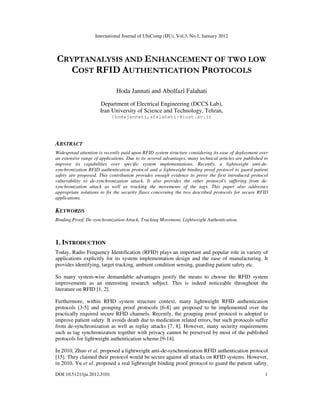 Cryptanalysis and Enhancement of Two Low Cost RFID Authentication ...