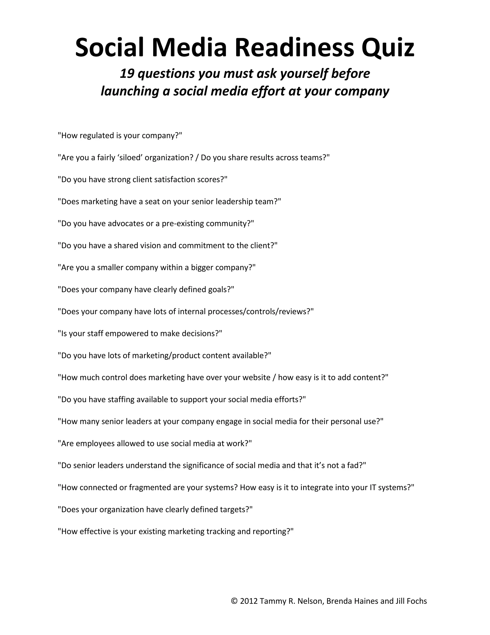 Social Media Readiness Quiz | PDF