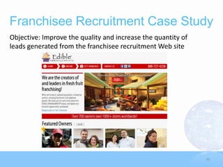 Franchisee Recruitment Case Study
Objective: Improve the quality and increase the quantity of
leads generated from the franchisee recruitment Web site




                                                              30
 