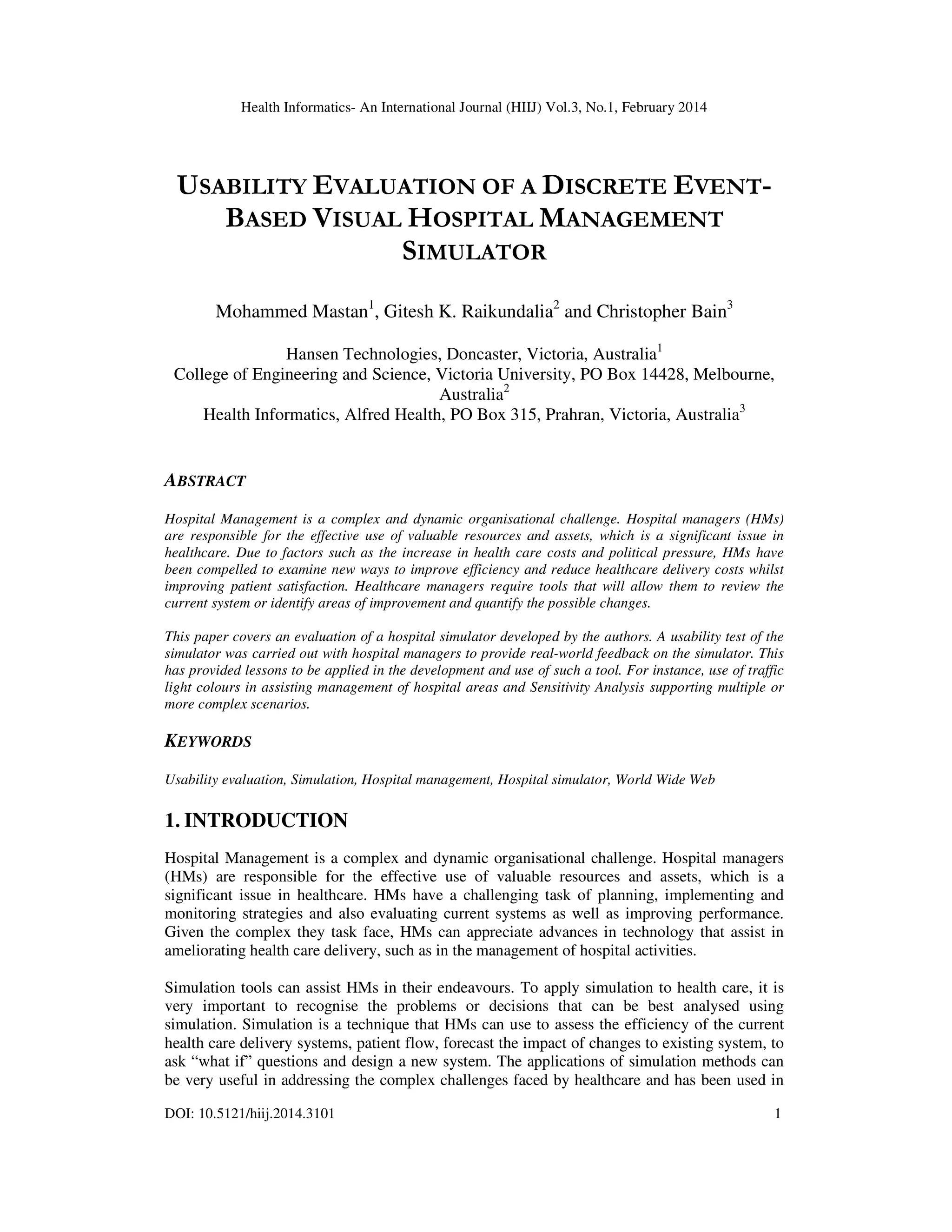 Usability Evaluation of a Discrete Event-based Visual Hospital ...
