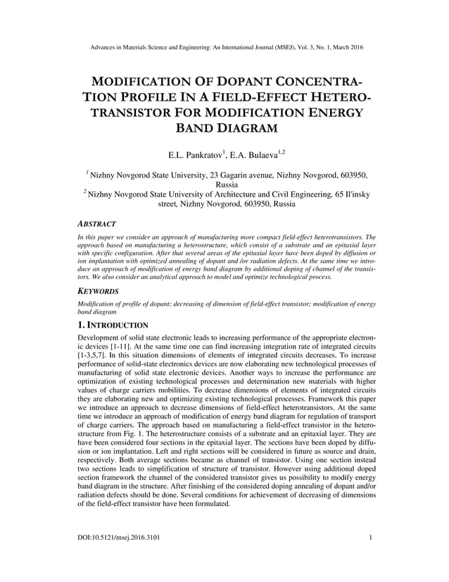 MODIFICATION OF DOPANT CONCENTRATION PROFILE IN A FIELDEFFECT