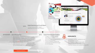 Alejandra Valencia
• After launching the new site and implementing the
digital marketing strategies, along with the SEO/SEM,
digital adversiting, social media, customer behavior
tracking etc, TR Electronic brand recognition
improved 180% between 2014-2015.
• Traffic went from: 6,323 a month to 11.252. (traffic
results varied from month to month during this period,
and maintained stable and up within these ranges.)
2015
Constant improvement of Digital
Marketing and Social media initiatives.
Digital Marketing and Social Media
• Constantly recording, tracking,
measuring and making
recommendations for improvement.
• Maintaining site content
• Creating marketing collateral and
working with the MARCOM manager
on new campaings.
2014-present Brand Recognition 2016 Digital Marketing and Analytics
HIGHLIGHTS
• Increased customer satisfaction and
decreased downtime.
• Developed working relations with
Customer Service and Stakeholders.
• Improved design and troubleshooting skills.
 