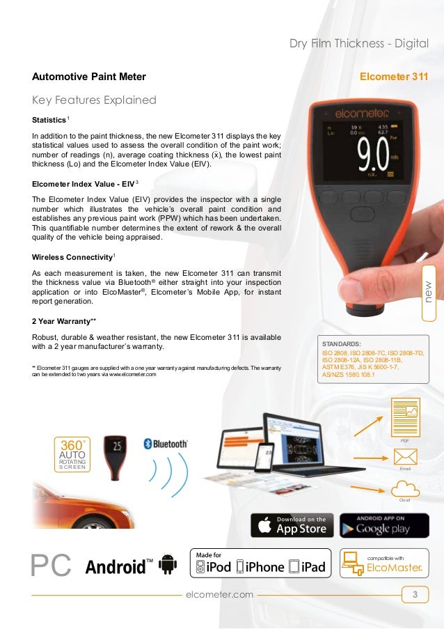 311 c Automotive Paint Meter Specifications / Data Sheets