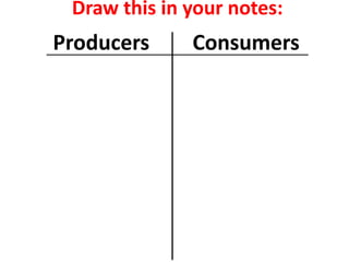Draw this in your notes:
Producers     Consumers
 