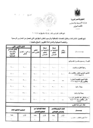 القرار الوزاري رقم 312 بشأن بتحديد الرسوم والغرامات والاشتراكات ومقابل الخدمات الإضافية