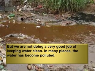 But we are not doing a very good job of
keeping water clean. In many places, the
water has become polluted.
 