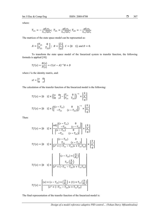 Design of a model reference adaptive PID control algorithm for a tank ...