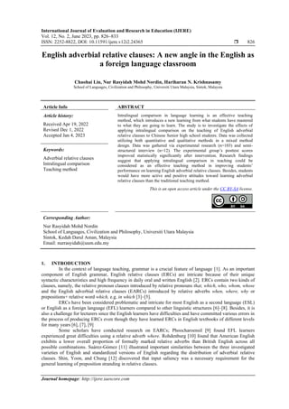 English adverbial relative clauses: A new angle in the English as a