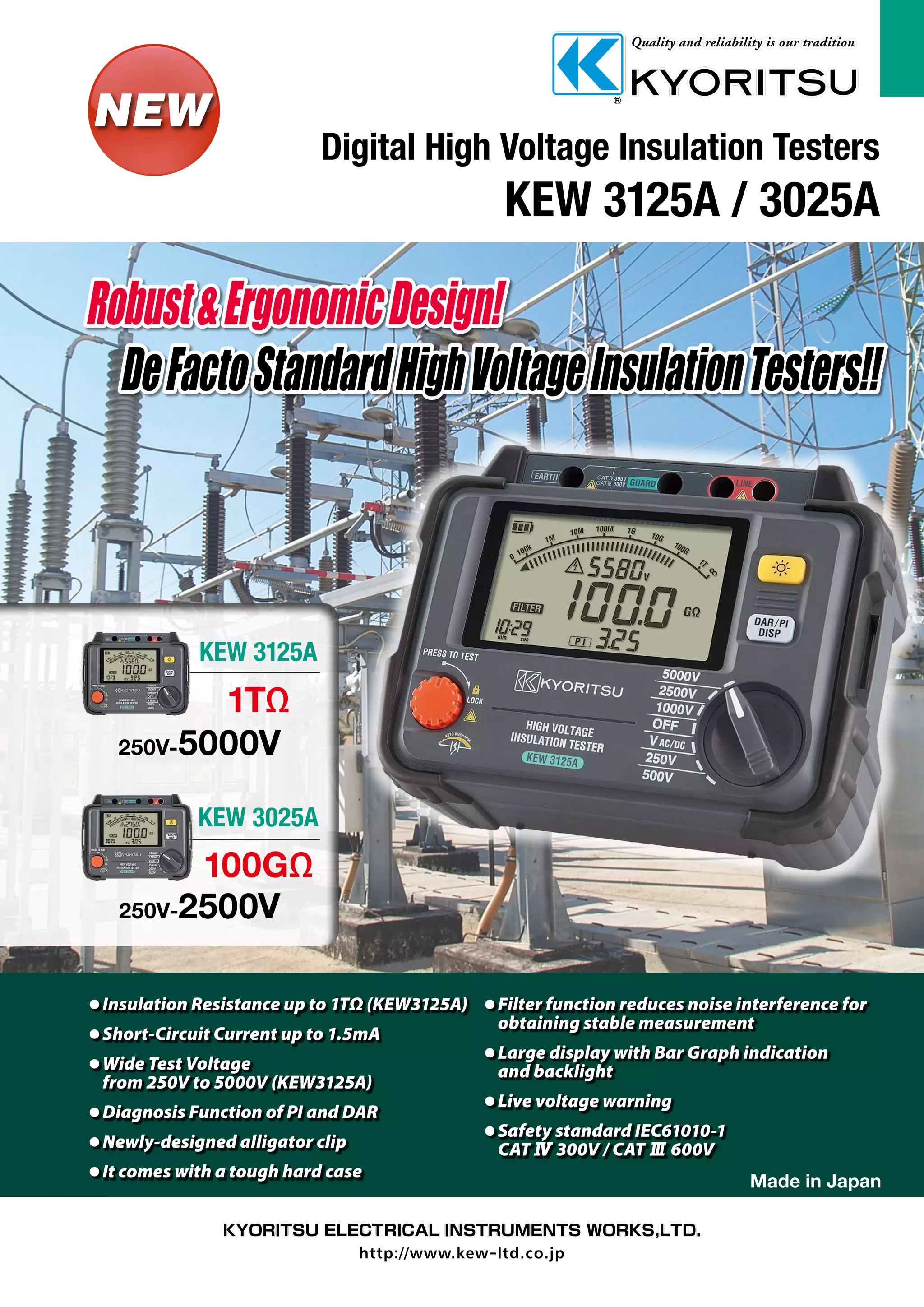 Kyoritsu 3125A Digital High Voltage Insulation Tester 5kV PDF