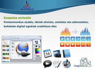 Ezagutza sortzaile Pentsamendua azaldu, ideiak ekoiztu, antolatu eta adierazteko, baliabide digital egokiak erabiltzen ditu 