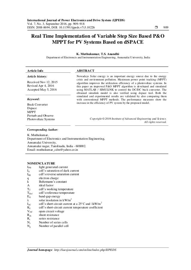 Real Time Implementation Of Variable Step Size Based P O Mppt For Pv
