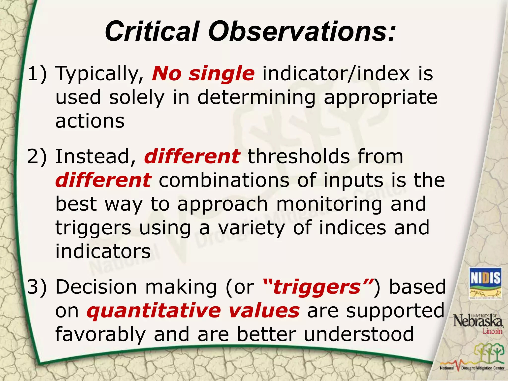Overview of Drought Indicators and their application in the context of