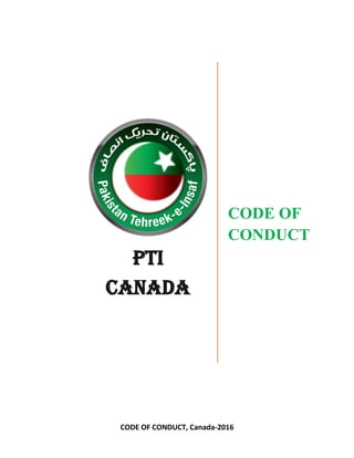 CODE OF CONDUCT, Canada-2016
PTI
CANADA
CODE OF
CONDUCT
 