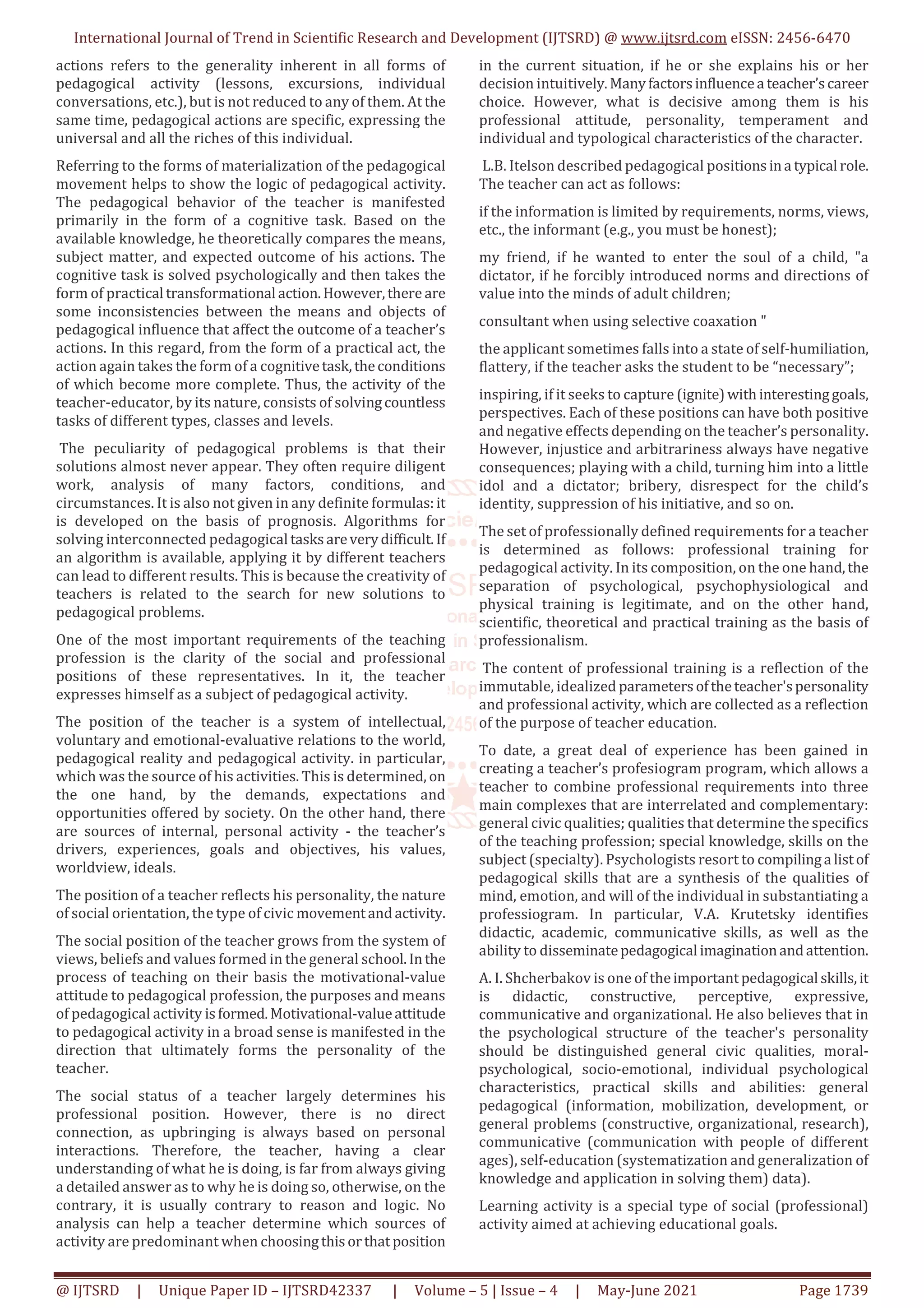 The Concept of Pedagogical Activity and Its Structure Professional ...