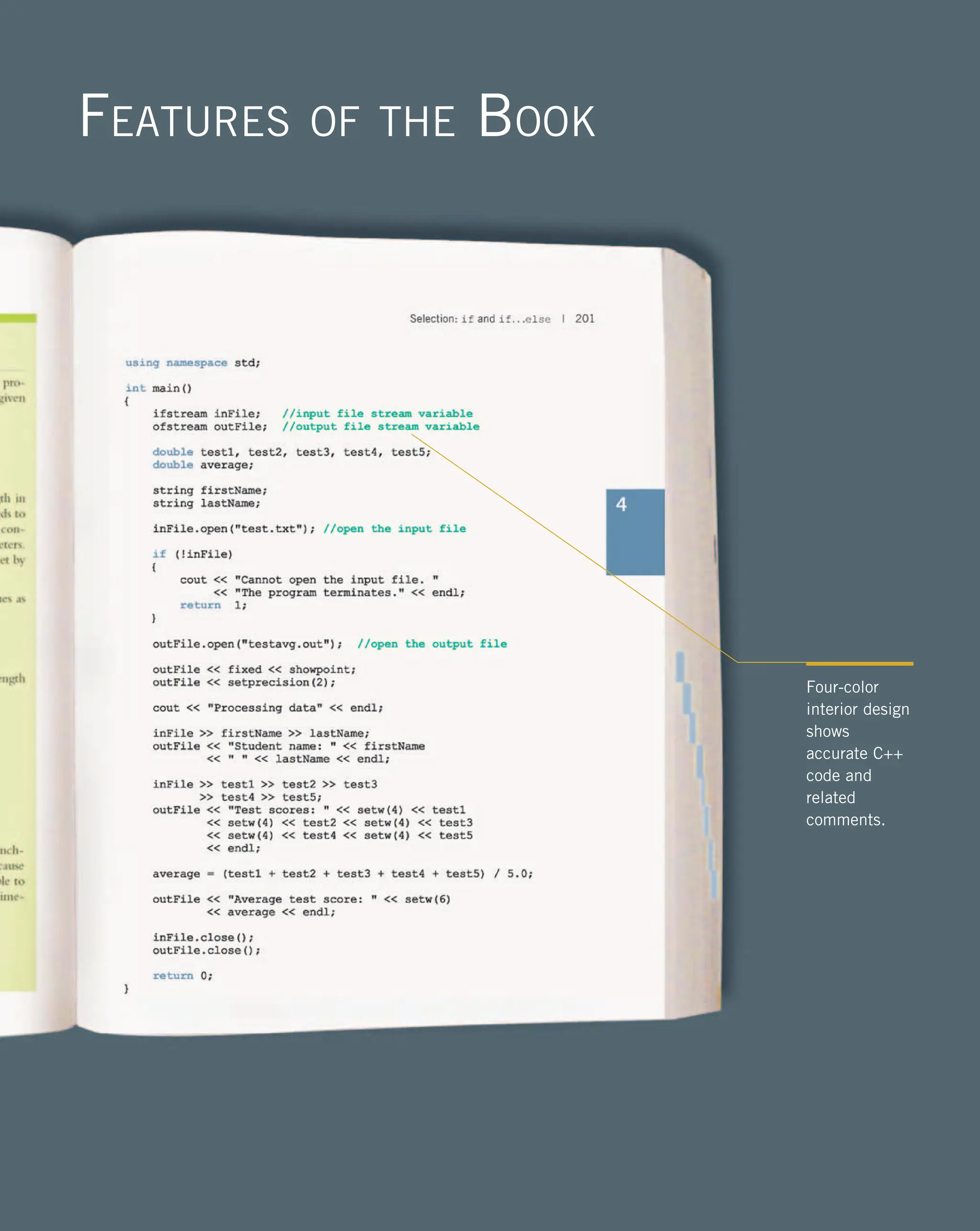 FEATURES OF THE BOOK Four-color interior design shows accurate C++ code and related comments. 