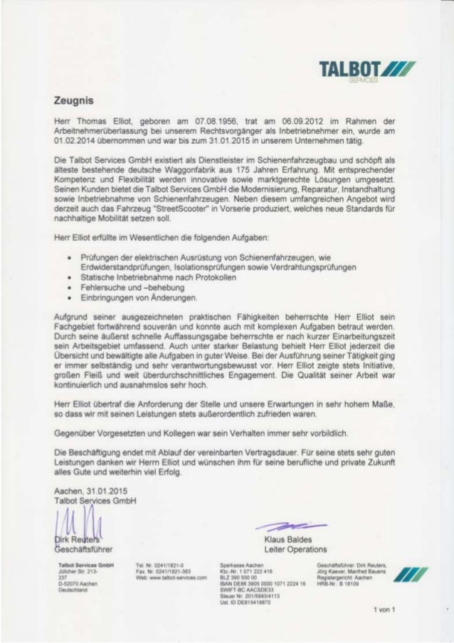 Letter of Recommendation from Talbot - In German