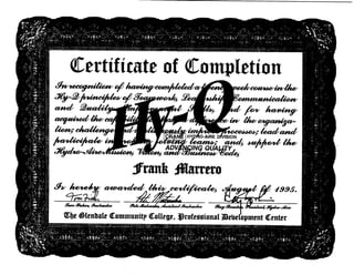 Cert of Hy-Q completion 1995