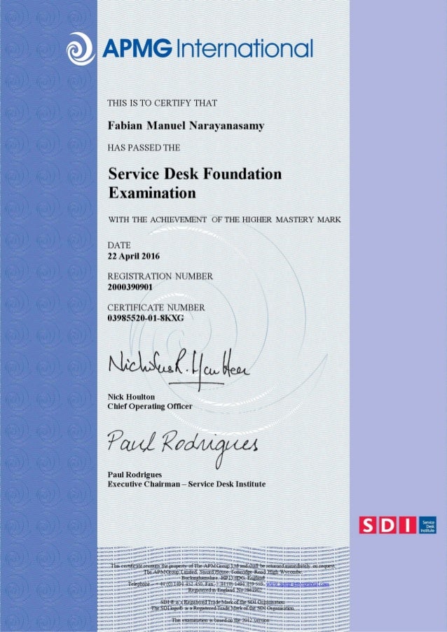 Service Desk Foundation Certificate