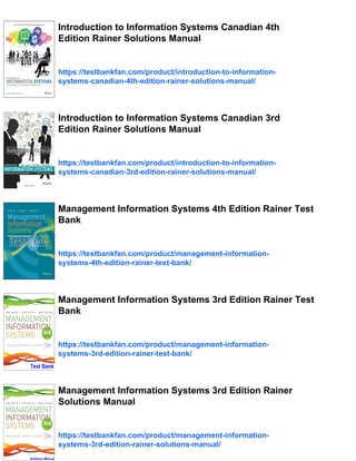 Introduction to Information Systems 7th Edition Rainer Test Bank | PDF