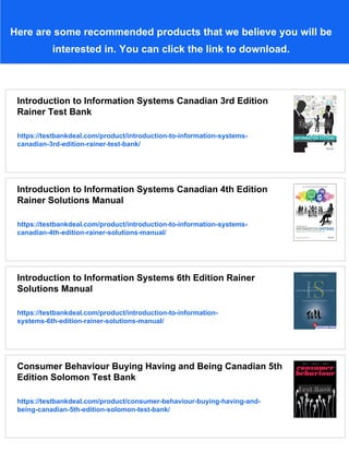 Introduction to Information Systems Canadian 3rd Edition Rainer ...