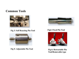 Common Tools
Fig4: Fixed Pin ToolFig 3: Self Reacting Pin Tool
Fig 5: Adjustable Pin Tool Fig 6: Retractable Pin
Tool/Removable type
 