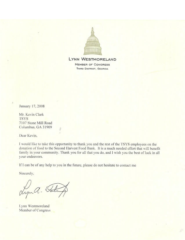 Congressional appreciation letter Congressional appreciation letter