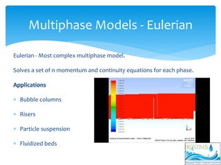Multiphase Models - Eulerian
Eulerian - Most complex multiphase model.
Solves a set of n momentum and continuity equations...