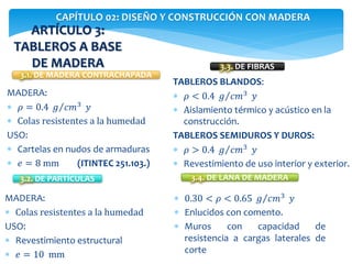CAPÍTULO 02: DISEÑO Y CONSTRUCCIÓN CON MADERA
ARTÍCULO 3:
TABLEROS A BASE
DE MADERA
3.1. DE MADERA CONTRACHAPADA
3.2. DE P...
