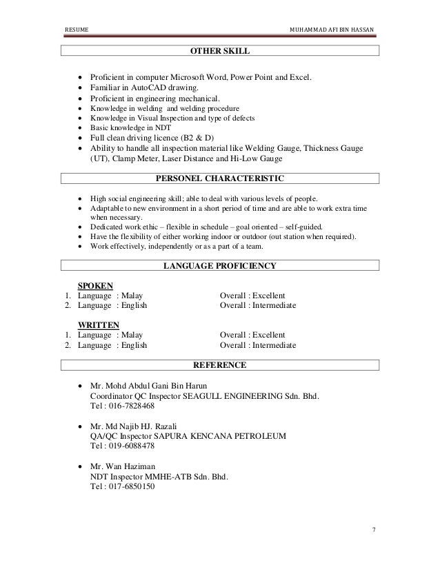 language proficiency resumes
