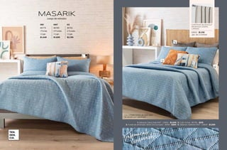 Los complementos de esta vista
se venden por separado.
63932 - $1,319
CORTINAS BLACKOUT
RAVENNA MARFIL
LARGAS
Jgo. de 2 cortinas
TEN
DEN
CIA.
IND MAT KS
86779 86780 86782
1 Funda 2 Fundas 2 Fundas
1 Cojín 1 Cojín 1 Cojín
$1,449 $1,699 $2,199
MASARIK
Juego de edredón
1. Sábanas Cabos Kaki MAT - 23942 - $1,049 | 2. Cojín Uxmal - 86756 - $219
3. Funda de almohada Velvet Gris Europea - 36199 - $269 | 4. Sábanas Vialifresh MAT - 23649 - $1,099
tratamiento
stonewash
15
14
 