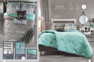 Cortinas Blackout
Ravenna Platino Largas
64027 - $1,449
Frazada Mumbai Gris
77500 - $899
MAT KS
86791 86793
2 Fundas 3 Fundas
2 Cojines 2 Cojines
$2,499 $3,449
MINT
Juego de Edredón 2 Vistas
CORTINA dUO
GRIS CORTA
64136
$1,319
1 cortina
SÁBANAS CABOS
MENTA MAT
24051
$1,049
100% algodón
100%
ALGODÓN
complementa con
Los complementos de esta
vista se venden por separado.
2 vistas
Cojín con
Tinta metálica
Edredón estampado
37
36
 