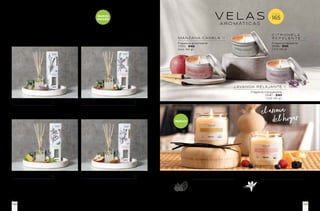 D I F U S O R E S
el aroma
del hogar
· Vela Vianney home, fabricada en
vidrio, con un aroma de albahaca,
tomillo blanco y limas y notas de
mandarina.
· Vela Vianney home fabricado
en vidrio, con un aroma terroso
y matices afrutados, dulces e
intensos.
86728 - $299
Cont.:250 gr.
86727 - $299
Cont.:250 gr.
Aroma Floral
86682 - $179
Cont.:80 ml.
L AVA N D A
Aromas frescos
57037 - $179
Cont.:80 ml.
C Í T R I C O S
Fragancia sofisticada
77509 - $179
Cont.:80 ml.
F R U T O S R O J O S
Fragancia armonizante
77510 - $165
Cont.:142 gr.
MANZANA CANELA
Fragancia tranquilizante
55187 - $165
Cont.:142 gr.
LAVANDA RELAJANTE
Dulces momentos
57036 - $179
Cont.:80 ml.
M A N Z A N A C A N E L A
*Difusor con 5 varas.
V E L A S
A R O M ÁT I C A S
NUEVA
IMAGEN
B E R R Y M A N D A R I N VA I N I L L A
Fragancia repelente
55189 - $165
Cont.:142 gr.
C I T R O N E L A
R E P E L E N T E
$
DESDE
165
NUEVO
159
158
 