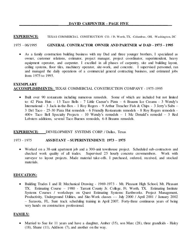 sample carpenter resume