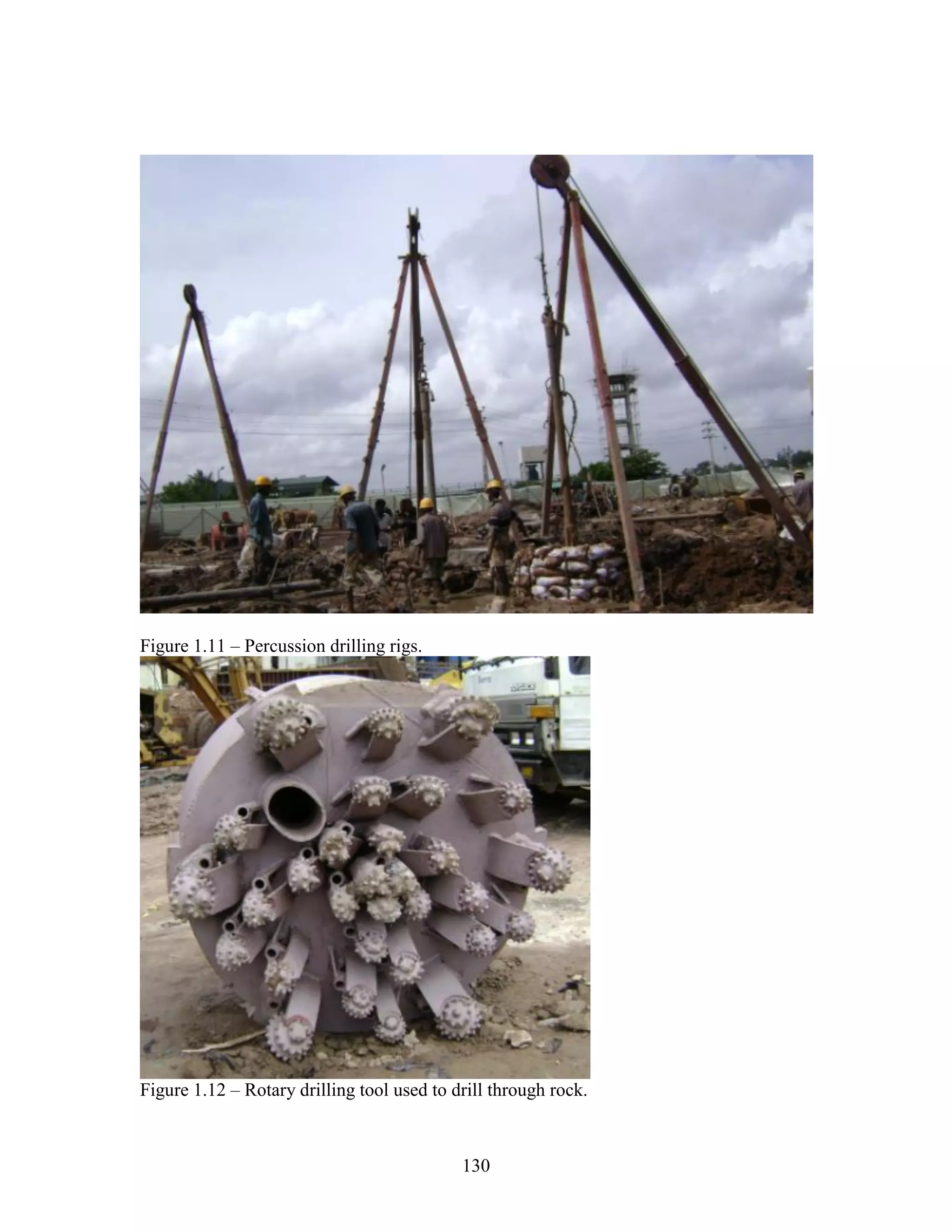 130
Figure 1.11 – Percussion drilling rigs.
Figure 1.12 – Rotary drilling tool used to drill through rock.
 