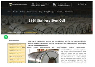 316TI Stainless Steel Coil | ASTM A240 316TI stainless steel coil | AISI 316ti